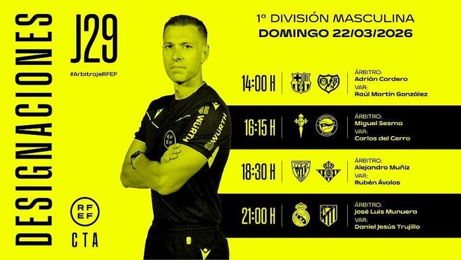 西甲第29轮皇马马竞德比将由穆努埃拉执法